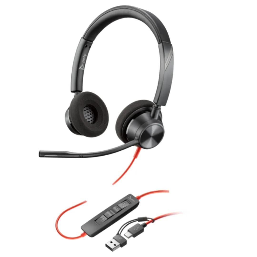 POLY BLACKWIRE 3320 STEREO USB-C HEADSET +USB-C/A ADAPTER