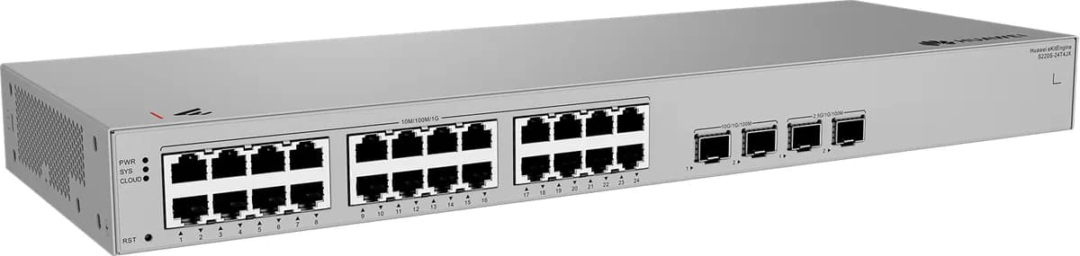 HUAWEI S220S-24T4JX (24*10/100/1000BASE-T PORTS, 2*10GE SFP+ , 2*2.5GE SFP , AC POWER, FANLESS)