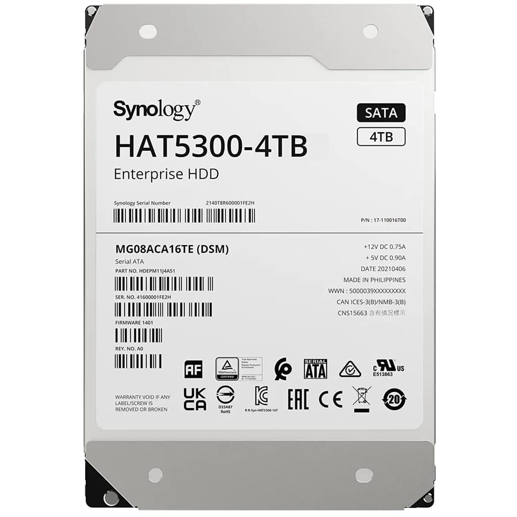 SYNOLOGY DISQUE 4TB SATA 3,5'' SÉRIE HAT5300 7.2K 36M
