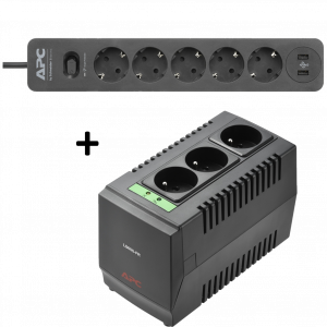 APC Line-R 600VA  + APC Essential SurgeArrest 5 Outlet 2 USB Ports Black 230V Germany – Image 1