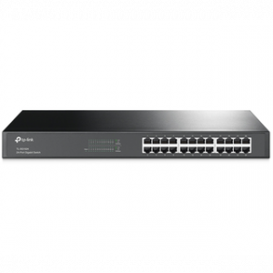 TPLINK 24-PORT GIGABIT SWITCH, 24 10/100/1000M RJ45 PORTS,1U 19-INCH
RACK-MOUNTABLE STEEL CASE – Image 1