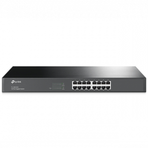 TPLINK 16-PORT GIGABIT SWITCH, 16 10/100/1000M RJ45 PORTS, 1U 19-INCH
RACK-MOUNTABLE STEEL CASE – Image 1