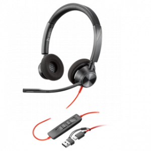 POLY BLACKWIRE 3320 STEREO USB-C HEADSET +USB-C/A ADAPTER – Image 1