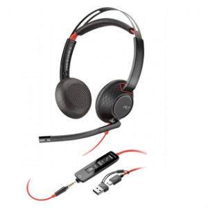 POLY BLACKWIRE 5220 STEREO USB-C HEADSET +3.5MM PLUG +USB-C/A ADAPTER – Image 1