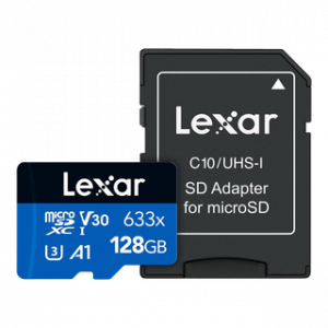 LEXAR CARTE SD MS633X 128GB HIGH-PERFORMANCE 633X MICROSDXC™ UHS-I WITH SD
ADAPTER,UP TO 100M 12M – Image 1