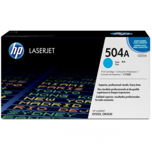HP 504A CYAN ORIGINAL LASERJET TONER CARTRIDGEHP CLJ CP3525/CM3530 MFP CYAN CRTG – Image 1